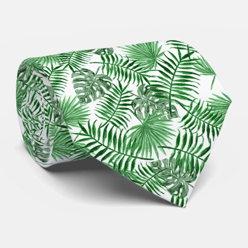 Chic Tropical Green Palm Tree Leaves Summer Art Tie