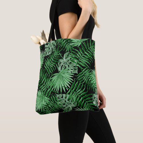 Chic Tropical Green Palm Tree Leaves Summer Art Tote Bag