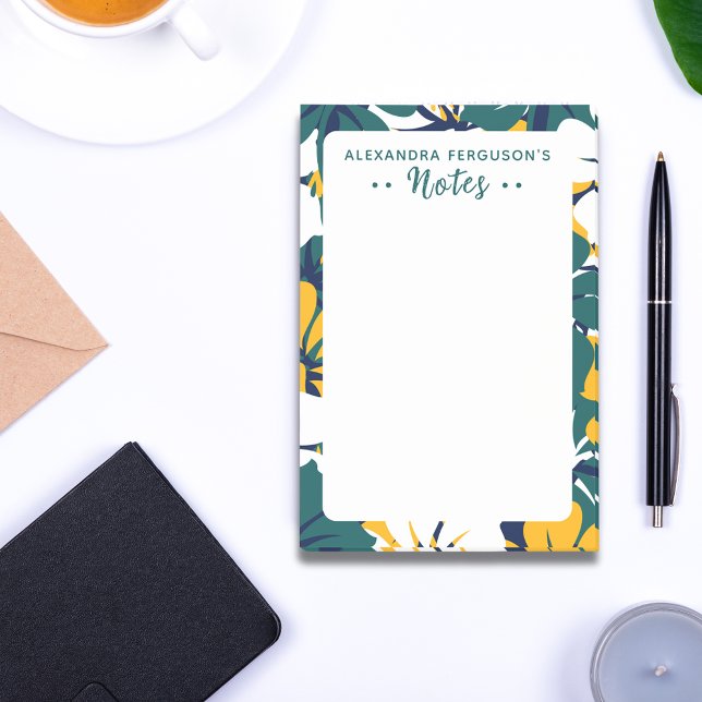 Chic Tropical Green Yellow White Floral Pattern Post-it Notes (Creator Uploaded)