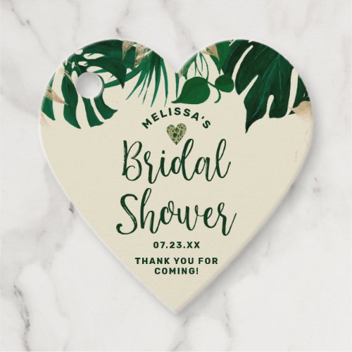 Chic Tropical Leaves Bridal Shower Thank You Heart Favor Tags