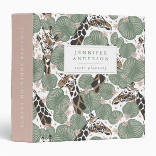 Chic Tropical Leaves & Giraffes Personalized 3 Ring Binder