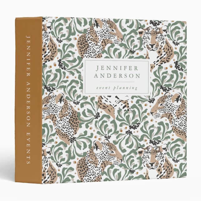 Chic Tropical Leaves & Leopards Personalized 3 Ring Binder (Front/Spine)