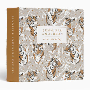 Chic Tropical Leaves & Tigers Personalized 3 Ring Binder