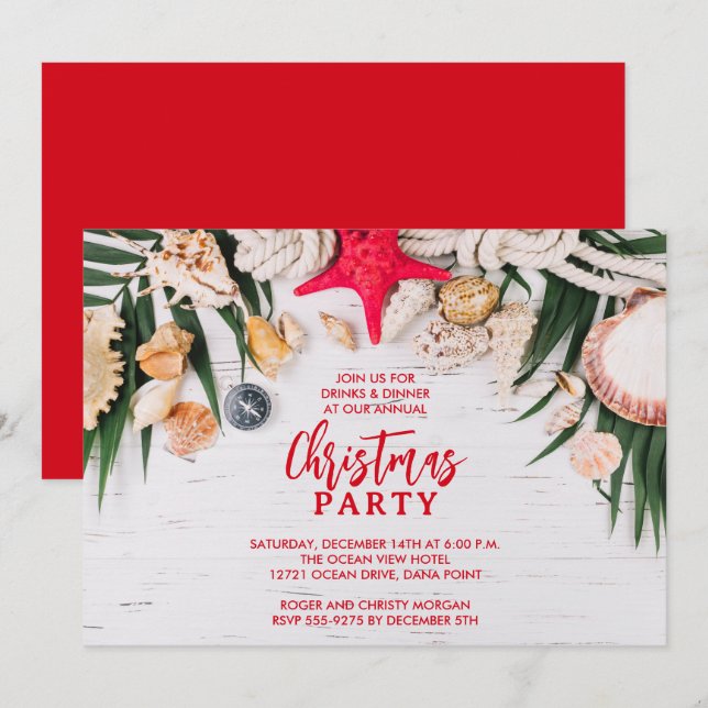 Chic Tropical Merry Christmas Party Invitation (Front/Back)
