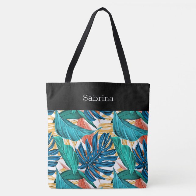 Chic Tropical Monogrammed Tote Bag (Front)