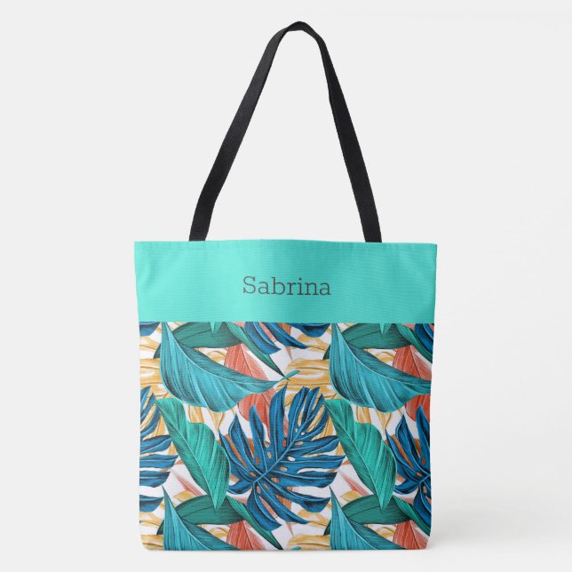 Chic Tropical Monogrammed Tote Bag (Front)