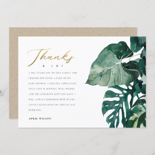 Chic Tropical Monstera Foliage Green Baby Shower Thank You Card