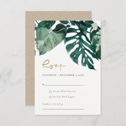 Chic Tropical Monstera Foliage Green Wedding Rsvp Enclosure Card