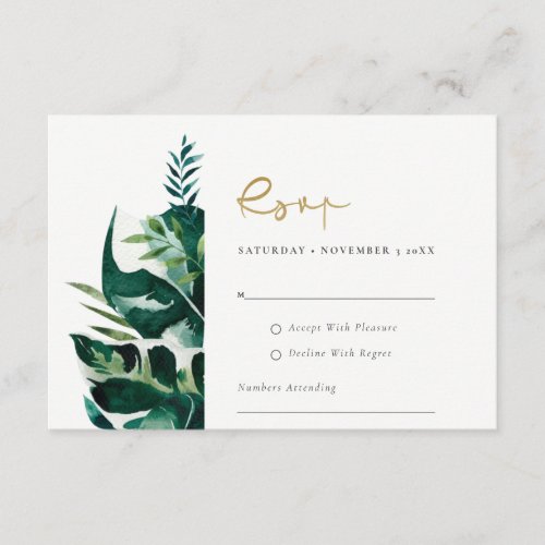 Chic Tropical Monstera Foliage Green Wedding Rsvp  Enclosure Card