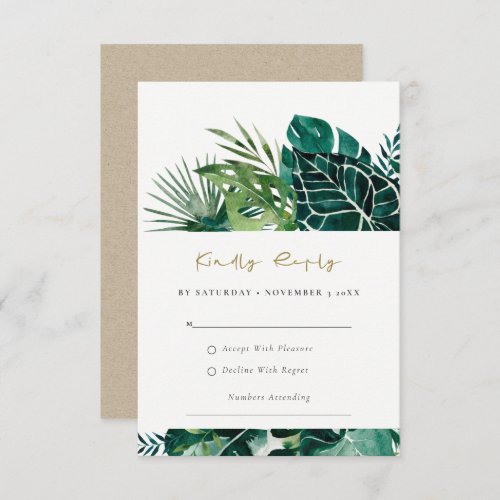 Chic Tropical Monstera Foliage Green Wedding Rsvp  Enclosure Card