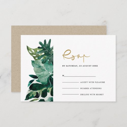 Chic Tropical Monstera Foliage Green Wedding Rsvp  Enclosure Card