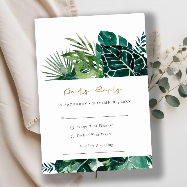 Chic Tropical Monstera Foliage Green Wedding Rsvp  Enclosure Card (Creator Uploaded)