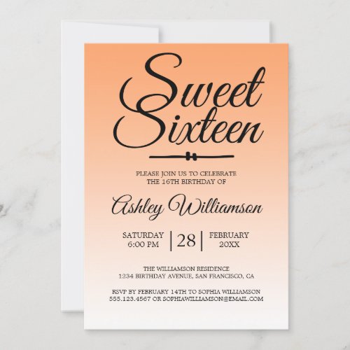 Chic Tropical Orange Ombre Sweet 16 16th Birthday Invitation