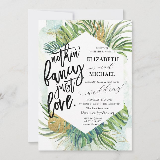 Chic Tropical Palm Leaves Summer Wedding Invitation (Front)