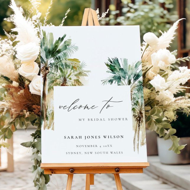 Chic Tropical Palm Trees Bridal Shower Welcome Foam Board (Creator Uploaded)