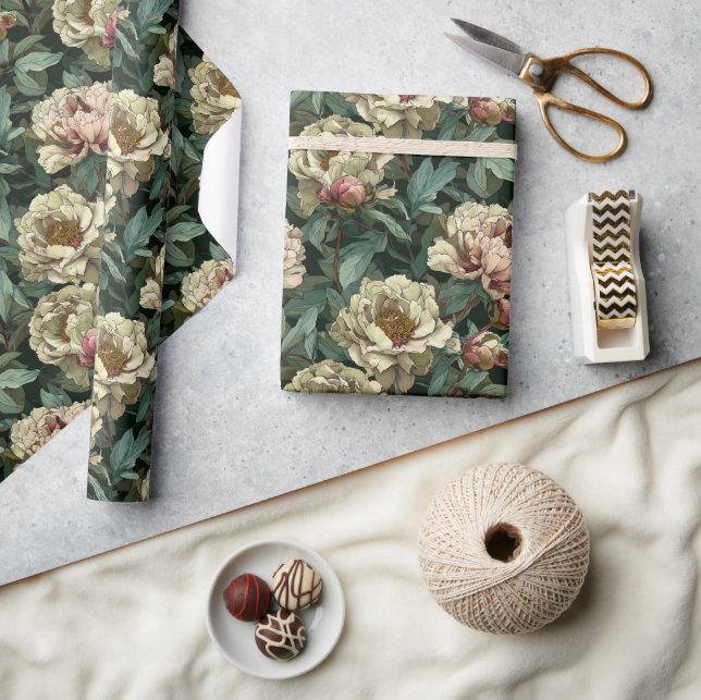 Chic Tropical Peonies Wrapping Paper (Crafts)
