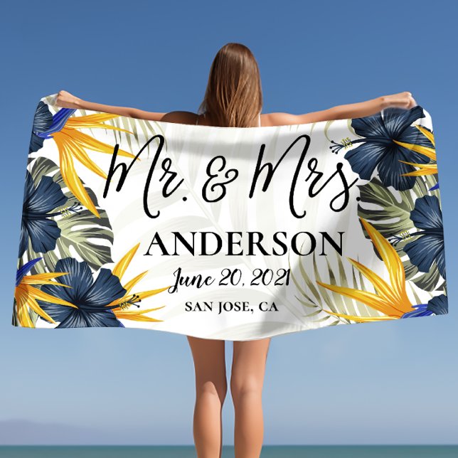 Chic Tropical Personalized Mr. & Mrs. Custom Beach Towel (Chic Tropical Personalized Mr. & Mrs. Custom Beach Towel)