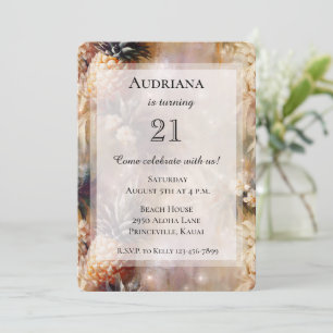 Chic Tropical Pineapples Sparkle Birthday Invitation