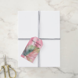 Chic Tropical Pink Green Leaf  Gift Tags