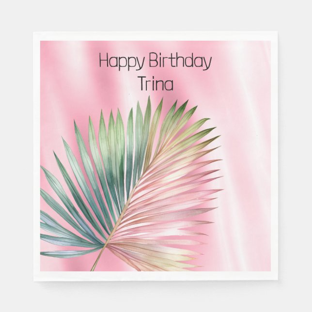 Chic Tropical Pink Green Leaf  Napkins (Front)