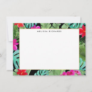 Chic Tropical Print Black Flat Note Card