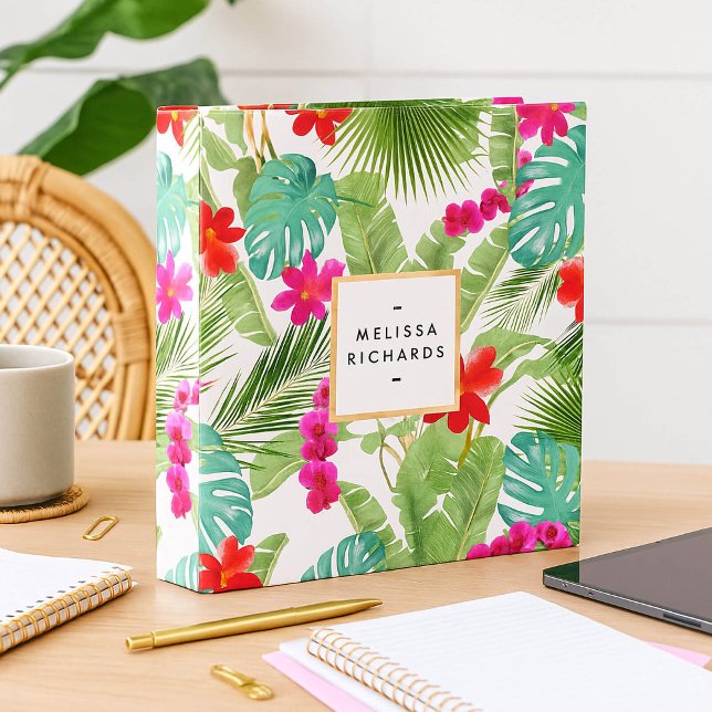 Chic Tropical Print Watercolor Designer 3 Ring Binder (Creator Uploaded)