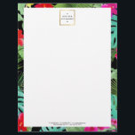 Chic Tropical Print Watercolor Designer Black Letterhead<br><div class="desc">Coordinates with the Chic Tropical Print Watercolor Designer Black Business Card Template by 1201AM. A vibrant watercolor illustration of tropical leaves and flowers fills the border of this personalized letterhead. Your name or business name is simply displayed in a faux gold framed box across the top. Perfect for anyone looking...</div>