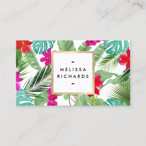 Chic Tropical Print Watercolor Designer Business Card