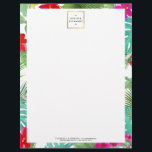 Chic Tropical Print Watercolor Designer Letterhead<br><div class="desc">Coordinates with the Chic Tropical Print Watercolor Designer Business Card Template by 1201AM. A vibrant watercolor illustration of tropical leaves and flowers fills the border of this personalized letterhead. Your name or business name is simply displayed in a faux gold framed box across the top. Perfect for anyone looking for...</div>