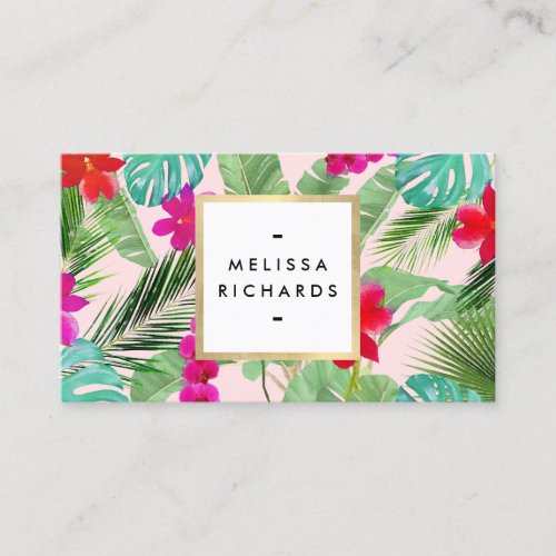 Chic Tropical Print Watercolor Designer Pink Business Card