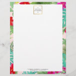 Chic Tropical Print Watercolor Designer Pink Letterhead<br><div class="desc">Coordinates with the Chic Tropical Print Watercolor Designer Pink Business Card Template by 1201AM. A vibrant watercolor illustration of tropical leaves and flowers fills the border of this personalized letterhead. Your name or business name is simply displayed in a faux gold framed box across the top. Perfect for anyone looking...</div>