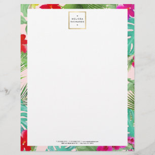 Chic Tropical Print Watercolor Designer Pink Letterhead
