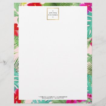 Chic Tropical Print Watercolor Designer Pink Letterhead by 1201am at Zazzle