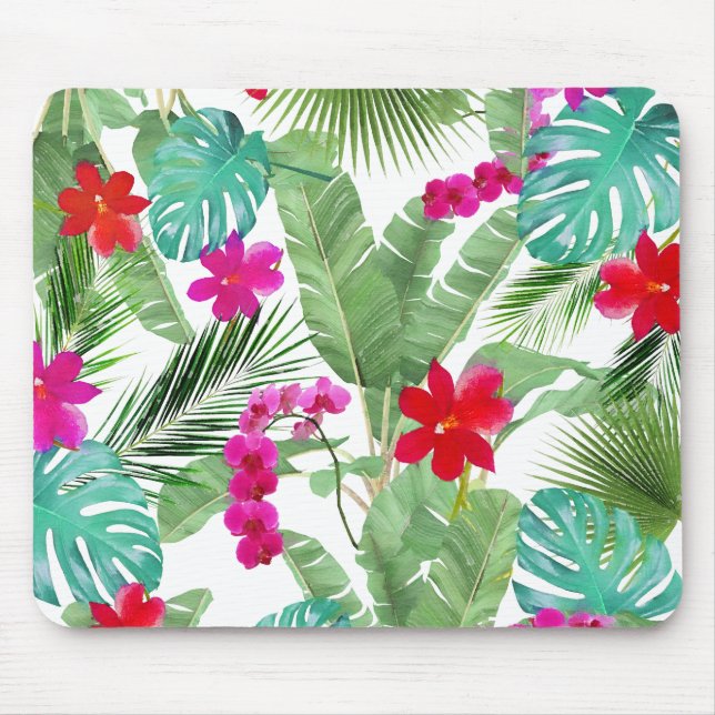 Chic Tropical Print Watercolor Mouse Pad (Front)
