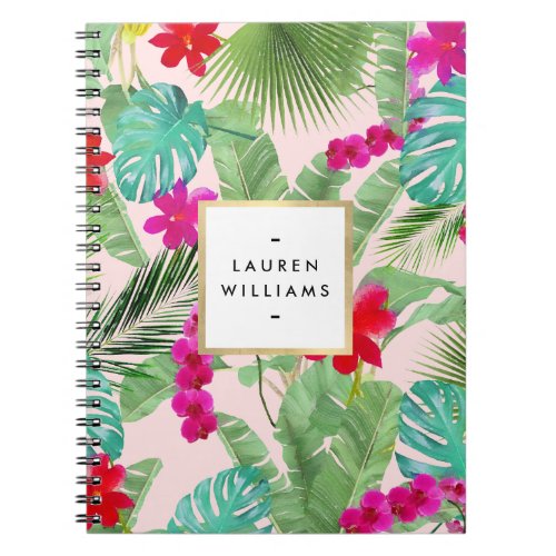 Chic Tropical Print Watercolor Pink Notebook