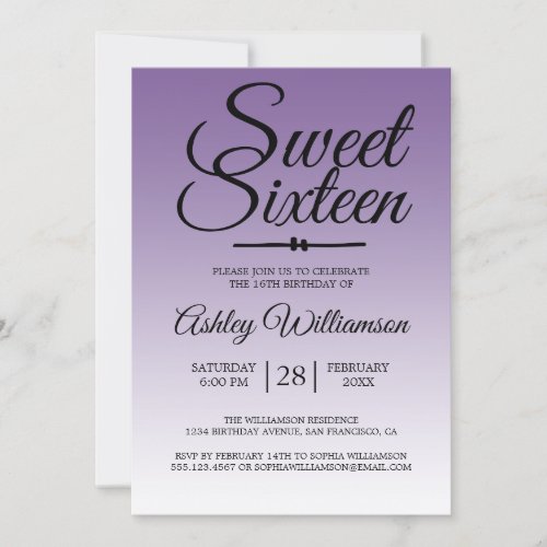 Chic Tropical Purple Ombre Sweet 16 16th Birthday Invitation