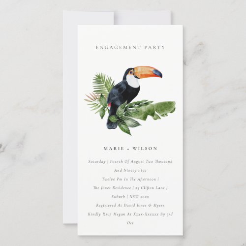 Chic Tropical Rainforest Toucan Engagement Invite