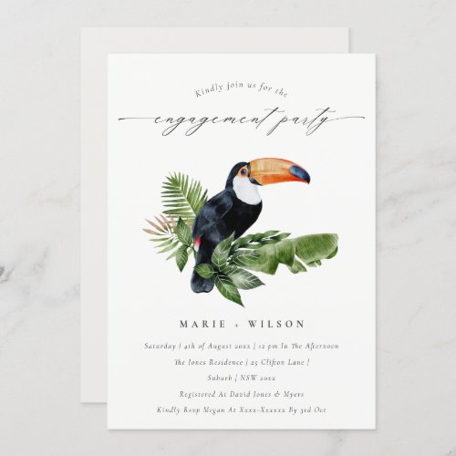 Chic Tropical Rainforest Toucan Engagement Invite