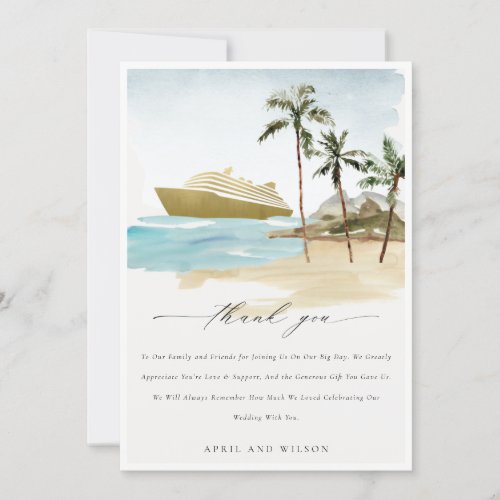 Chic Tropical Seascape Palm Beach Cruise Wedding Thank You Card