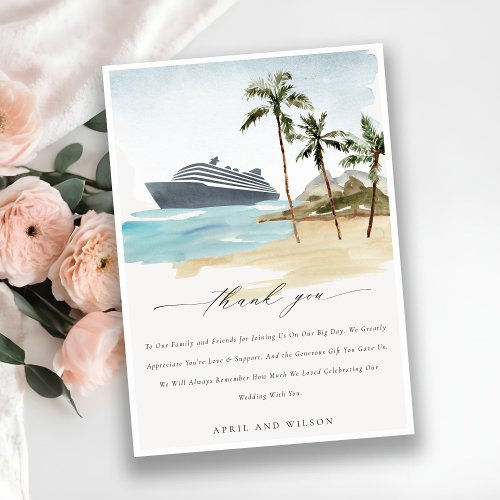 Chic Tropical Seascape Palm Beach Cruise Wedding Thank You Card