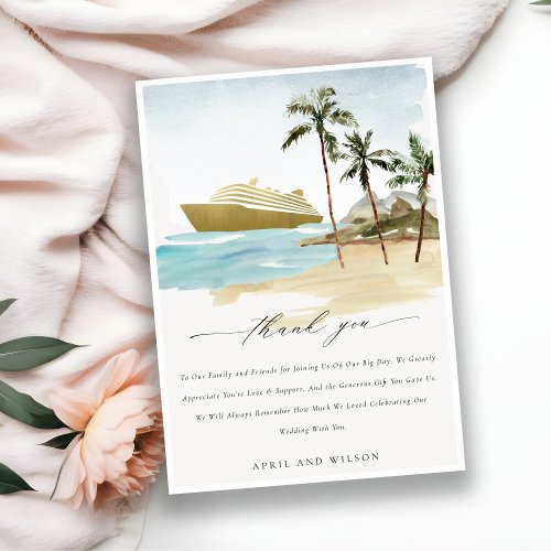 Chic Tropical Seascape Palm Beach Cruise Wedding Thank You Card