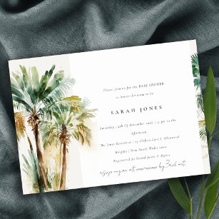 Chic Tropical Watercolor Palm Trees Baby Shower Invitation