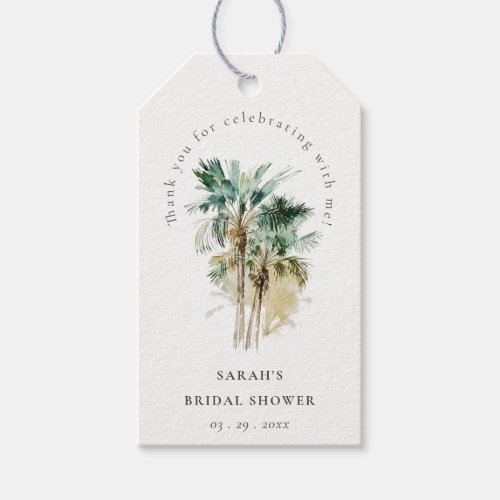 Chic Tropical Watercolor Palm Trees Bridal Shower Gift Tags