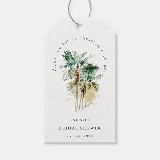 Chic Tropical Watercolor Palm Trees Bridal Shower Gift Tags | Zazzle