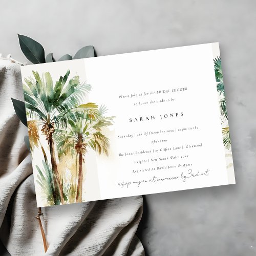 Chic Tropical Watercolor Palm Trees Bridal Shower Invitation