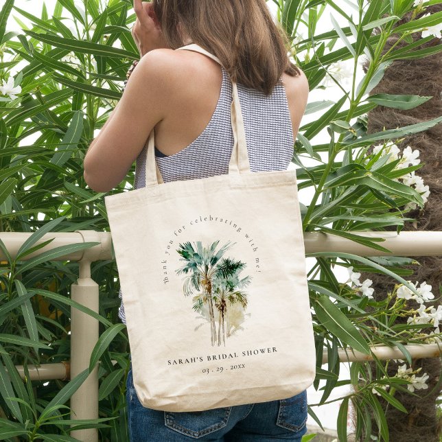 Chic Tropical Watercolor Palm Trees Bridal Shower Tote Bag (Creator Uploaded)
