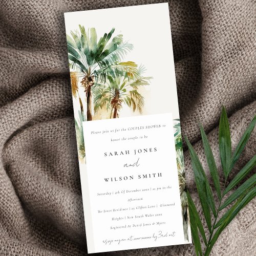 Chic Tropical Watercolor Palm Trees Couples Shower Invitation