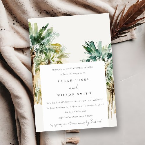 Chic Tropical Watercolor Palm Trees Couples Shower Invitation