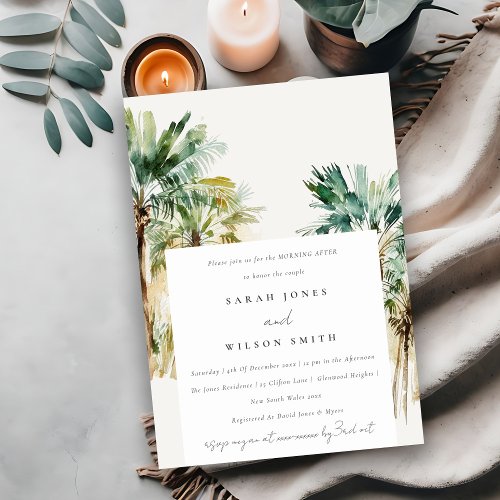 Chic Tropical Watercolor Palm Trees Morning After Invitation