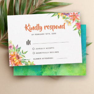 Chic Tropical Watercolor Summer Wedding RSVP Card